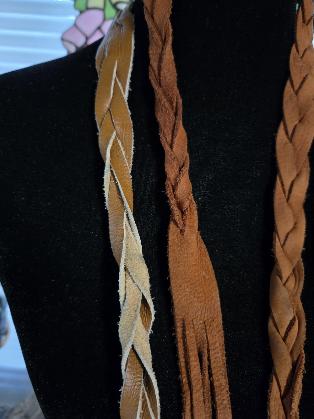 Vintage 1960's 2pc Braided Leather Belts Headbands Handmade - Picture 6 of 6